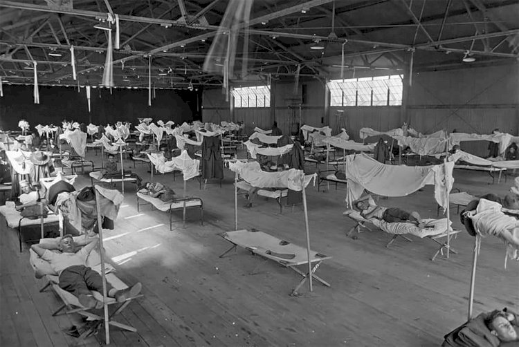 Soldiers at hospital during influenza epidemic(Spanish flu) in the 1918